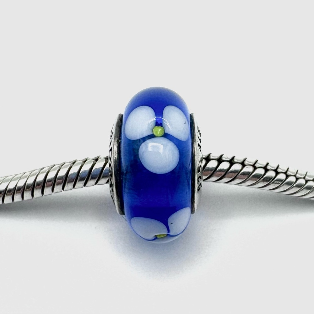 Pandora Murano Glass Blue Flowers Sterling Silver Charm